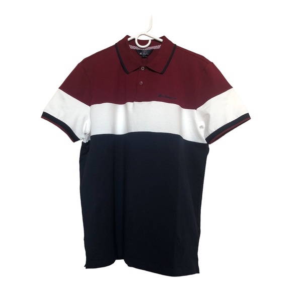 Ben Sherman Men's Two Button Colorblock Polo Shirt Sonoma Red Burgundy XL - Picture 5 of 10